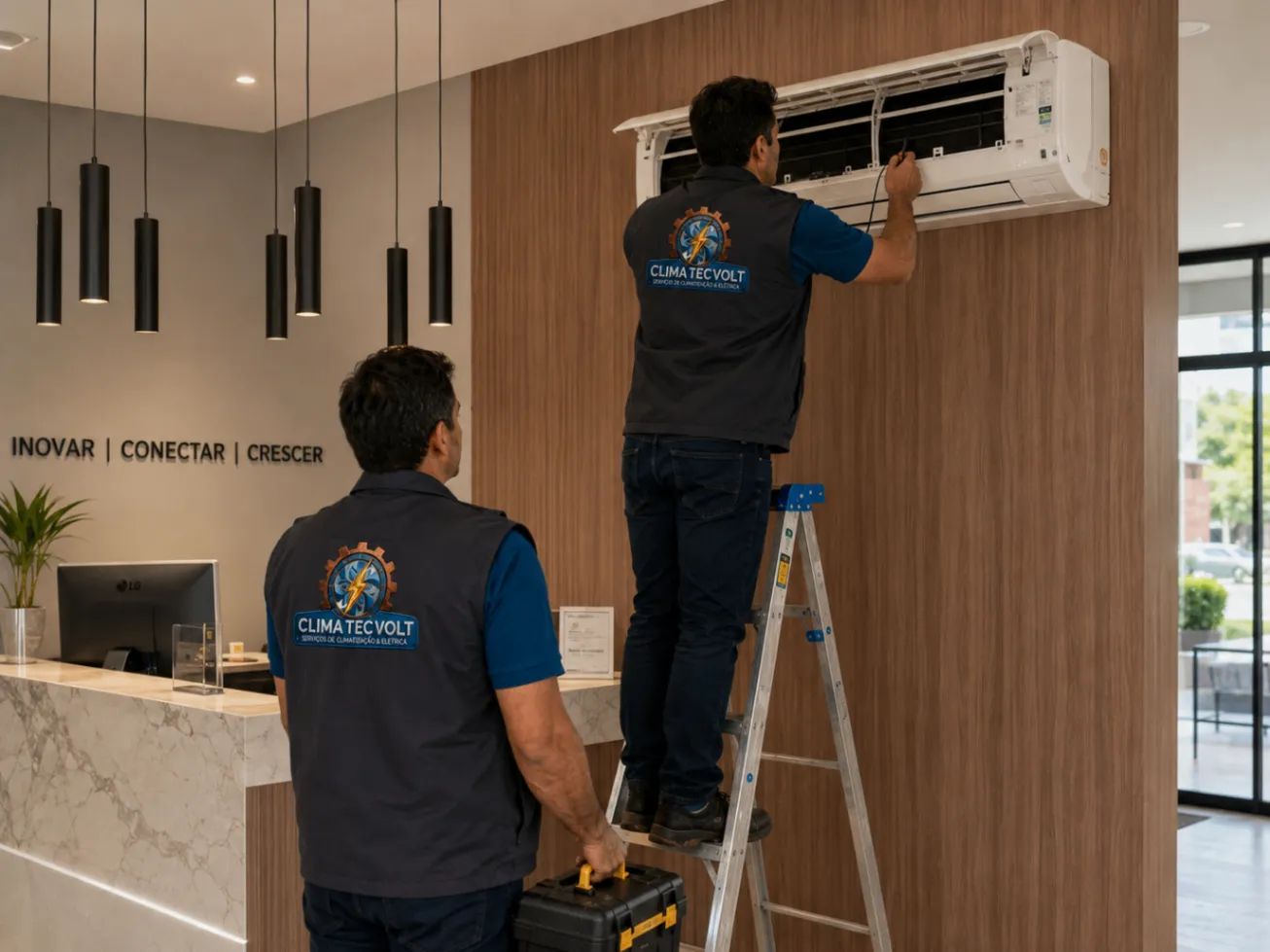 Equipe de climatização em serviço 1
