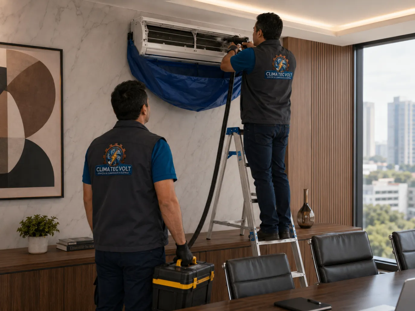 Equipe de climatização em serviço 10