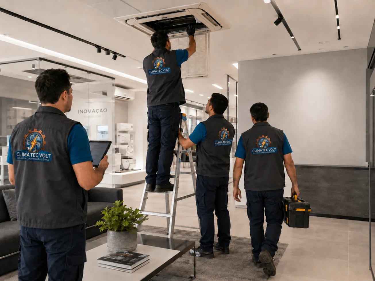Equipe de climatização em serviço 2
