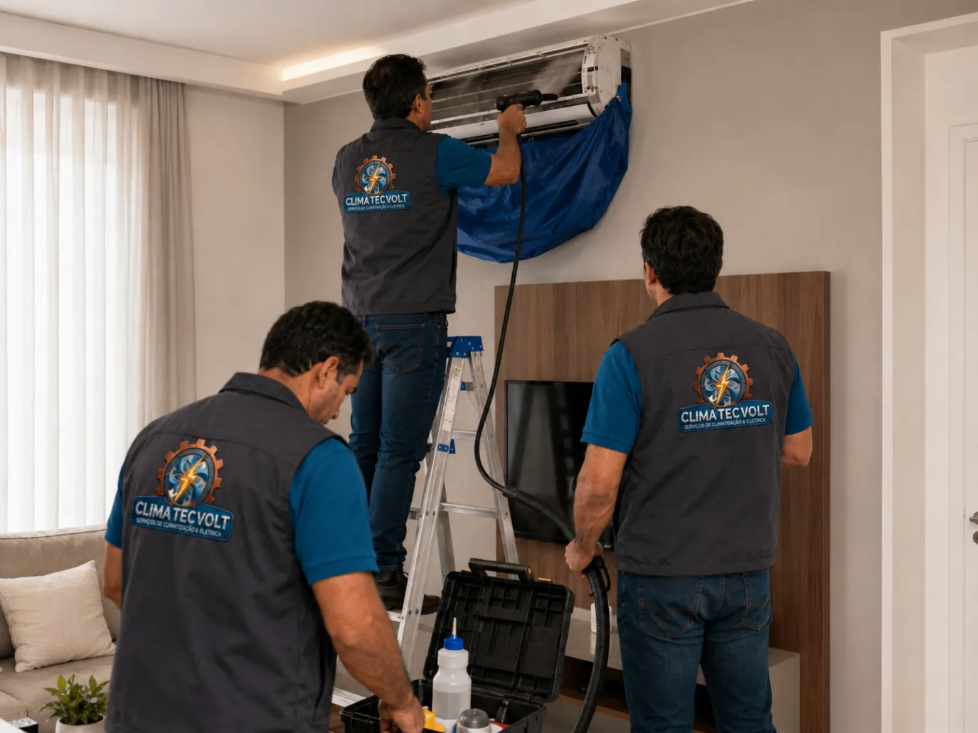Equipe de climatização em serviço 8